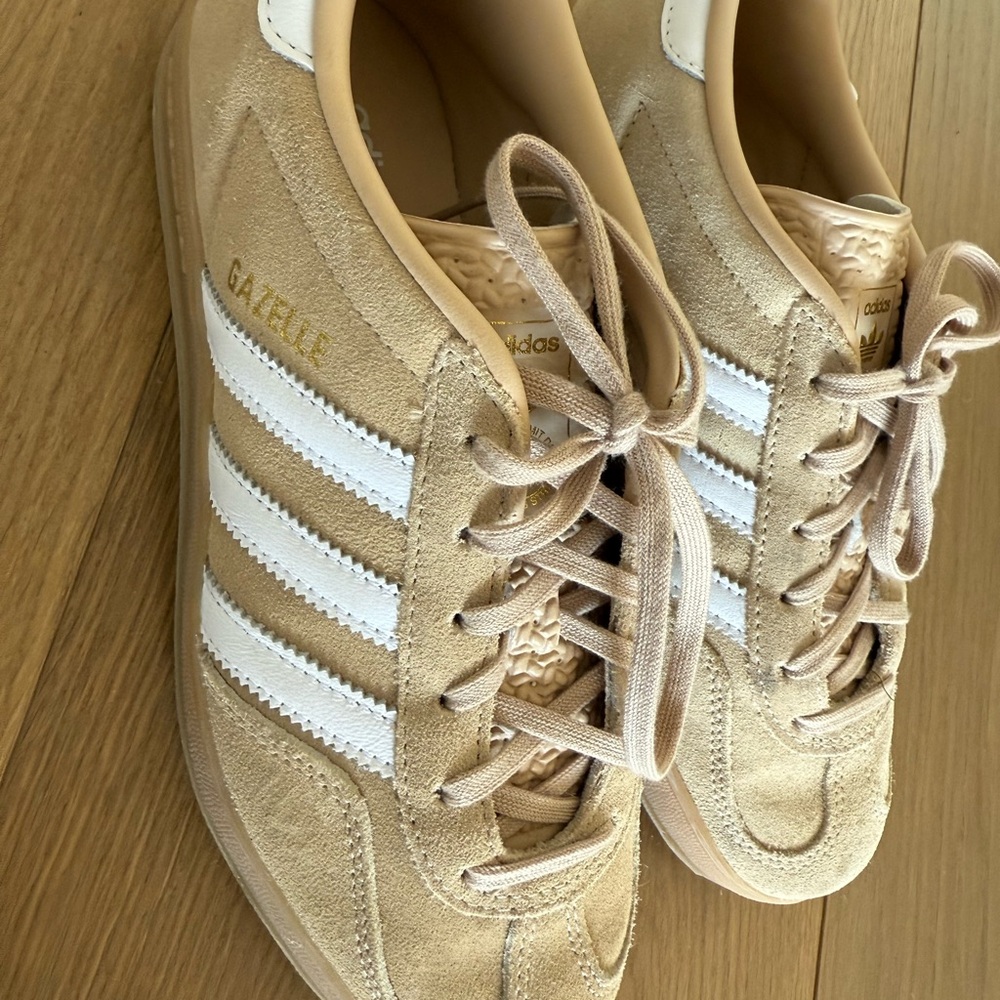 adidas Gazelle Beige and White Athletic Shoes